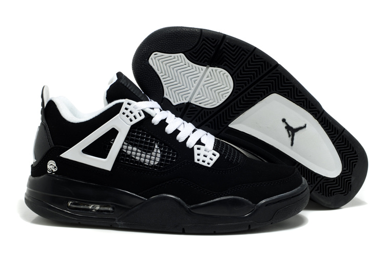 Air Jordan Retro 4 Black White Logo Shoes - Click Image to Close