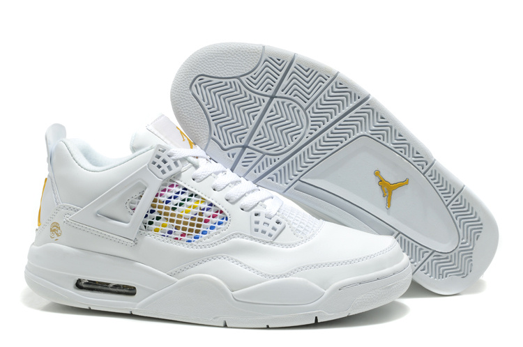 Air Jordan Retro 4 White Yellow Logo Shoes - Click Image to Close