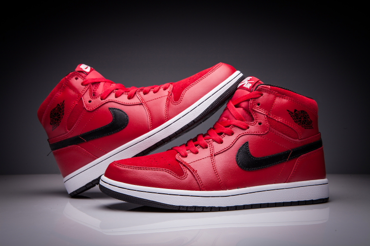New Air Jordan 1 Red Black Swoosh Shoes
