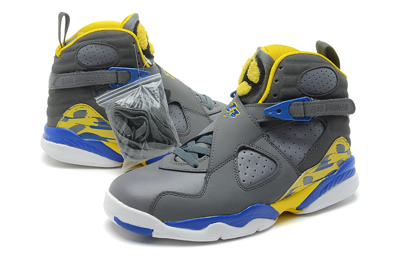 2013 Air jordan 8 Grey White Blue Yellow Shoes - Click Image to Close