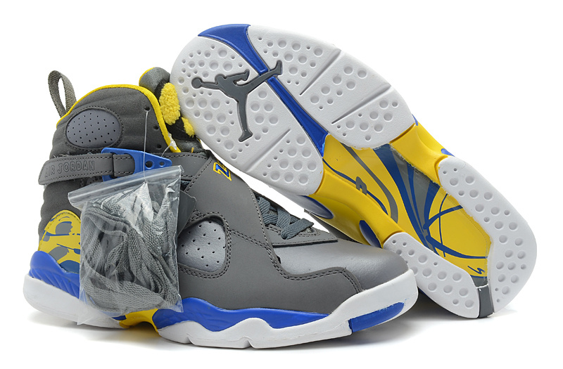 2013 Air jordan 8 Grey White Blue Yellow Shoes - Click Image to Close