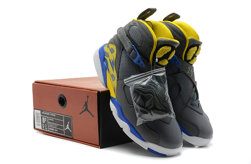 2013 Air jordan 8 Grey White Blue Yellow Shoes