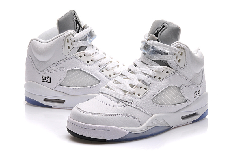 New All White Jordan 5 Shoes For Women