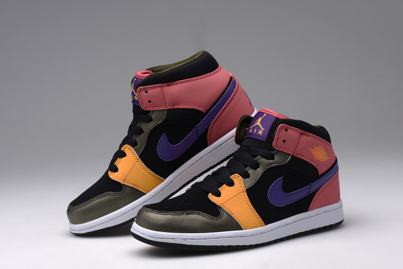 New Original Air Jordan 1 Retro Black Orange Pink Blue Shoes For Women