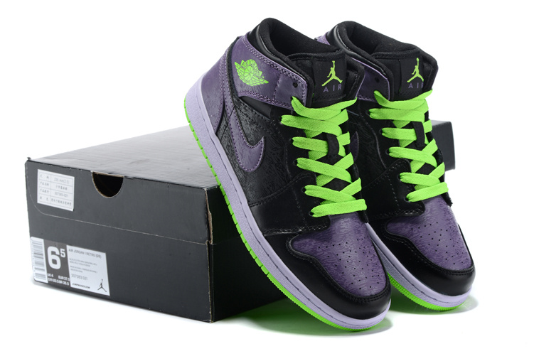 New Jordan 1 Retro Clown Black Purple Green Shoes136065 021