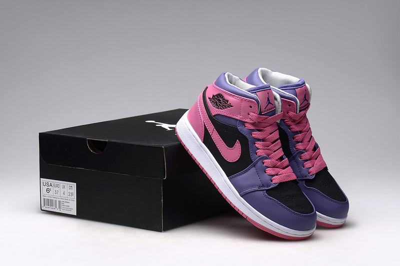 New Original Air Jordan 1 Retro Pink Blue Black Shoes For Women