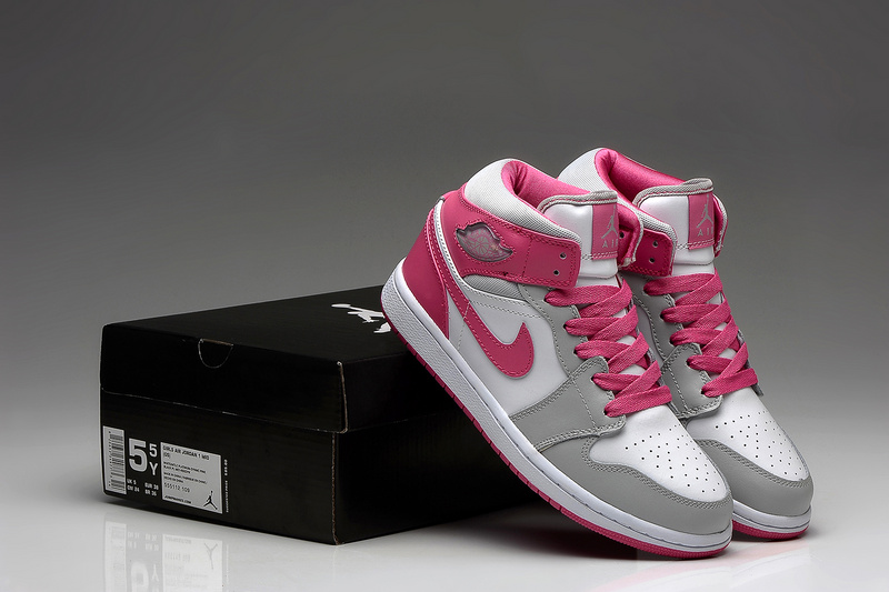 New Original Air Jordan 1 Retro White Grey Pink Shoes For Women - Click Image to Close