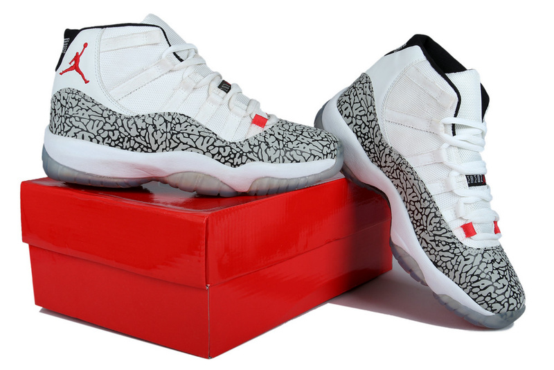 New Arrival Jordan 11 White Grey Cement Shoes - Click Image to Close