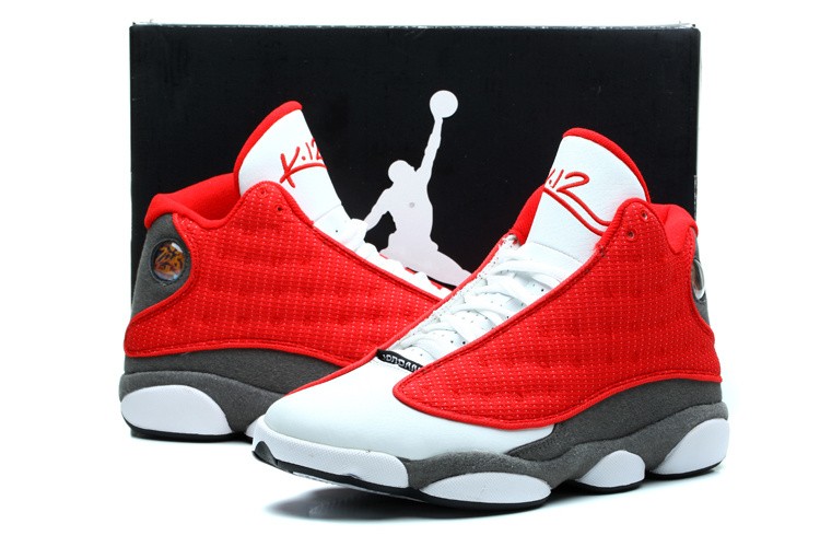 New Jordan 13 Retro White Red Grey Shoes - Click Image to Close