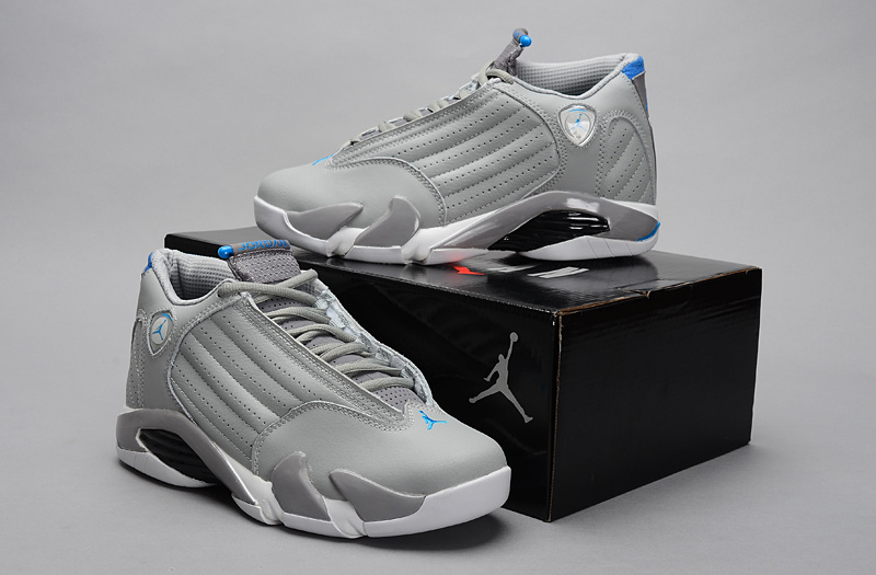 New Jordan 14 Retro Grey White Blue Shoes - Click Image to Close