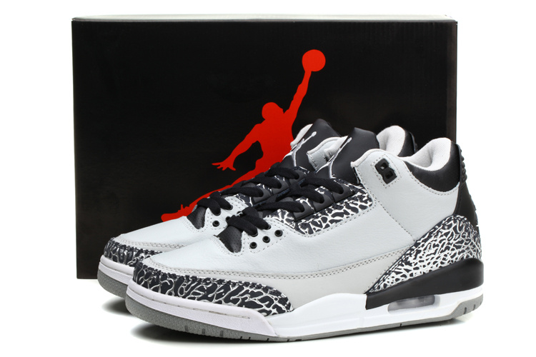 New Jordan 3 Retro Wolf Grey Black Shoes