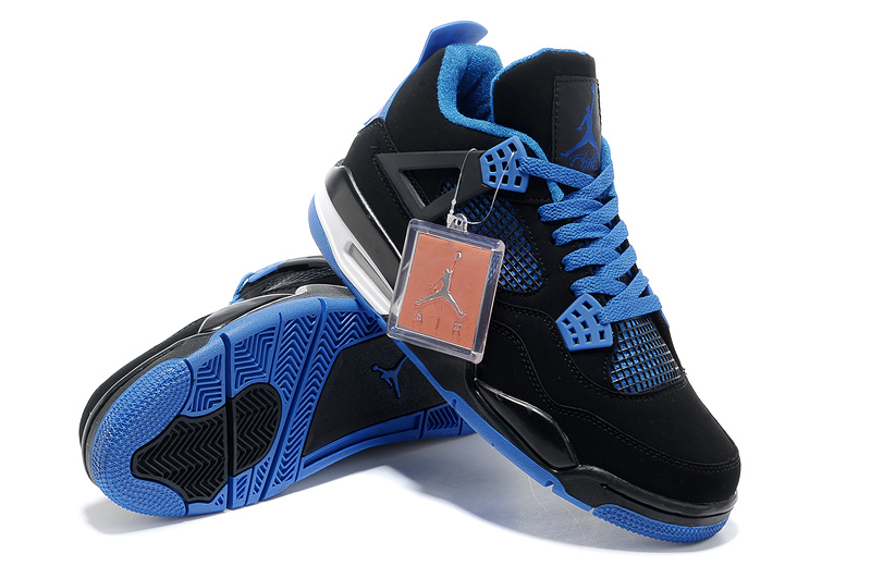 2013 Air Jordan 4 Black Blue Shoes - Click Image to Close