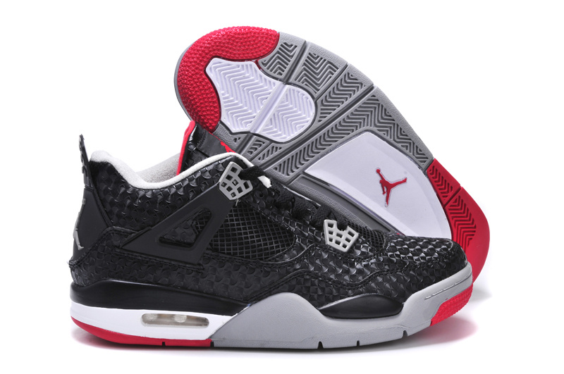 New Arrival Jordan 4 Black Grey Red Shoes - Click Image to Close