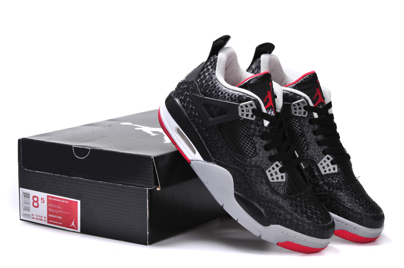 New Arrival Jordan 4 Black Grey Red Shoes