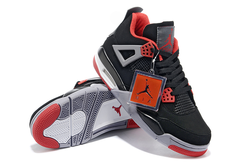 New Arrival Jordan 4 Black Grey Red Shoes - Click Image to Close