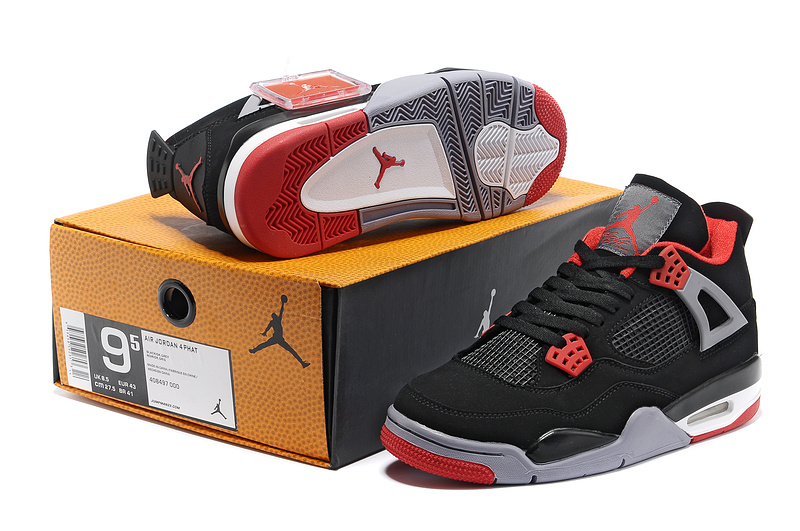 New Arrival Jordan 4 Black Grey Red Shoes - Click Image to Close