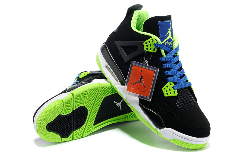 2013 Air Jordan 4 Black White Green Shoes - Click Image to Close