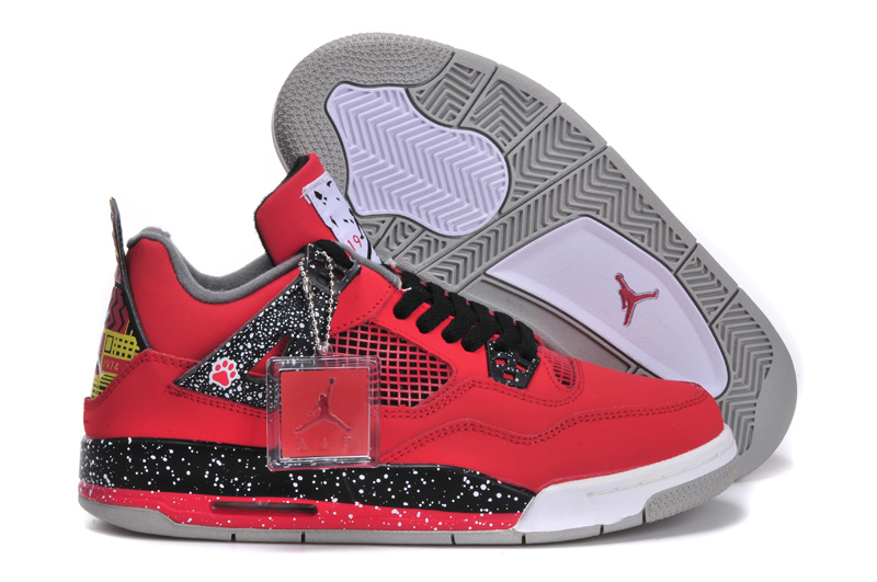 New Arrival Jordan 4 Red Black White Shoes For Women - Click Image to Close