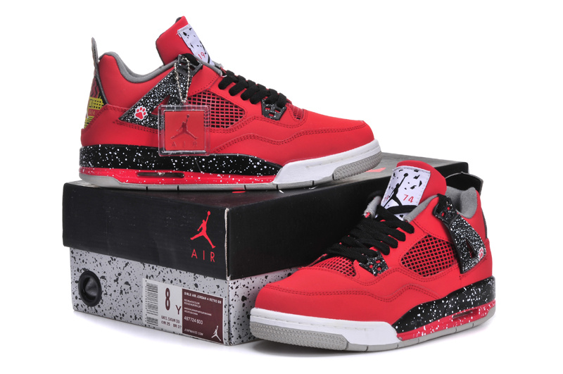 New Arrival Jordan 4 Red Black White Shoes For Women - Click Image to Close