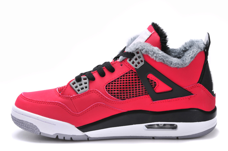 New Arrival Jordan 4 Retro Red Black White Grey with Wool