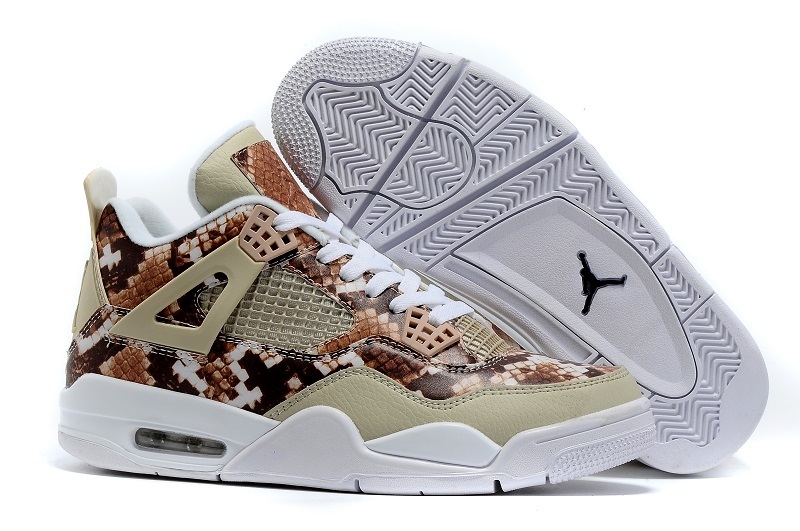 New Jordan 4 Retro Snake Skin White Coffe Shoes