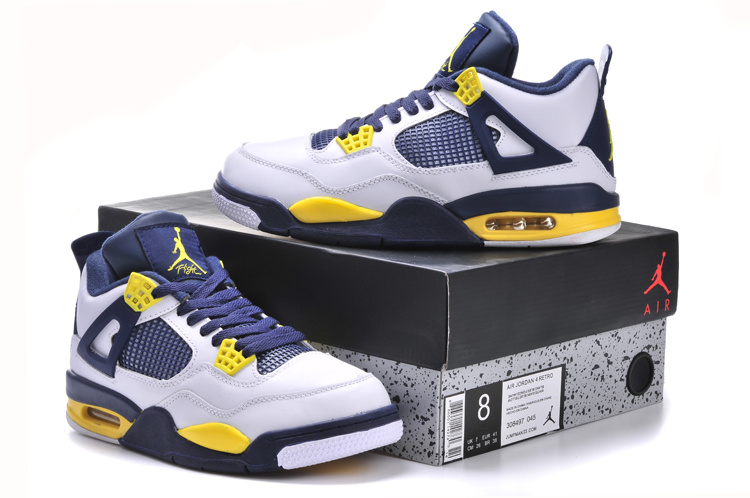 New Arrival Jordan 4 Retro White Black Yellow Shoes - Click Image to Close