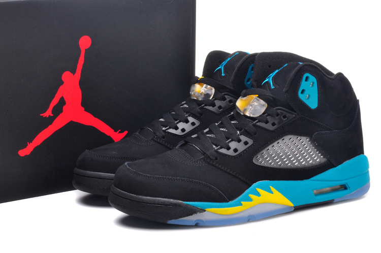 New Jordan 5 Retro Gamma Blue Black Yellow Shoes - Click Image to Close