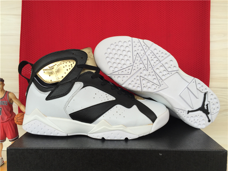 New Jordan 7 Retro White Black Gold