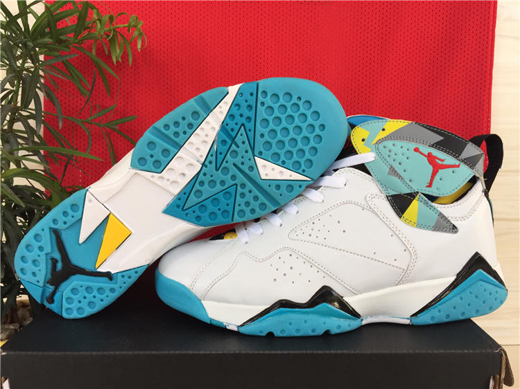 New Jordan 7 Shoes White Green Yellow