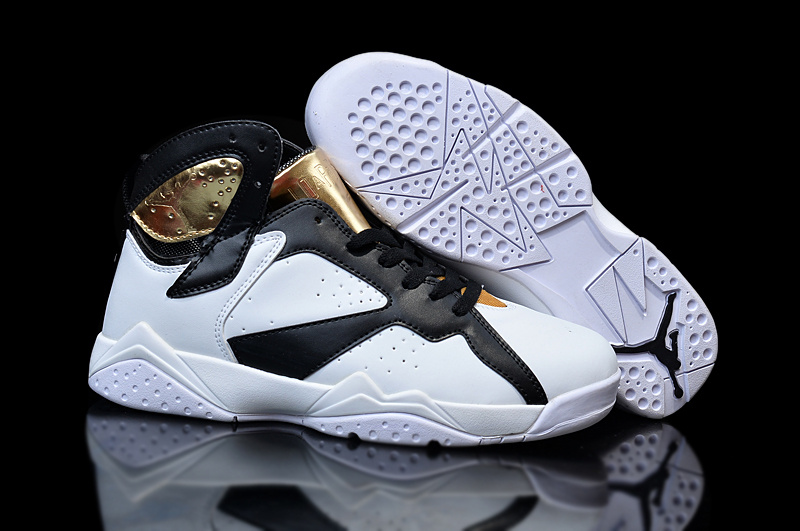 New Original Air Jordan 7 White Black Gold Shoes For Women