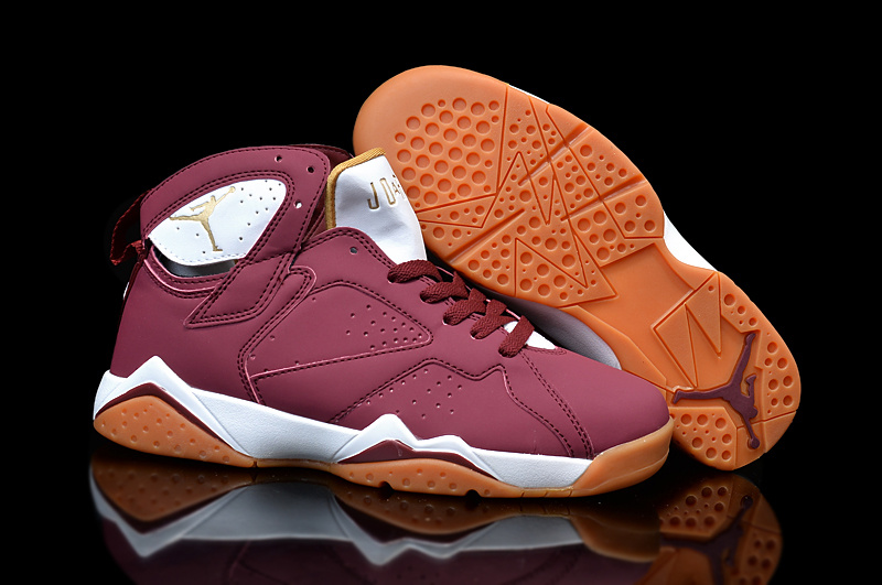 New Original Air Jordan 7 Wine Red White Orange Shoes For Women - Click Image to Close