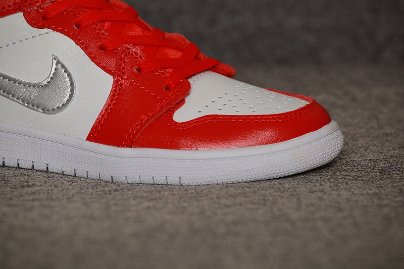 New Kids Air Jordan 1 Red White Silver Shoes