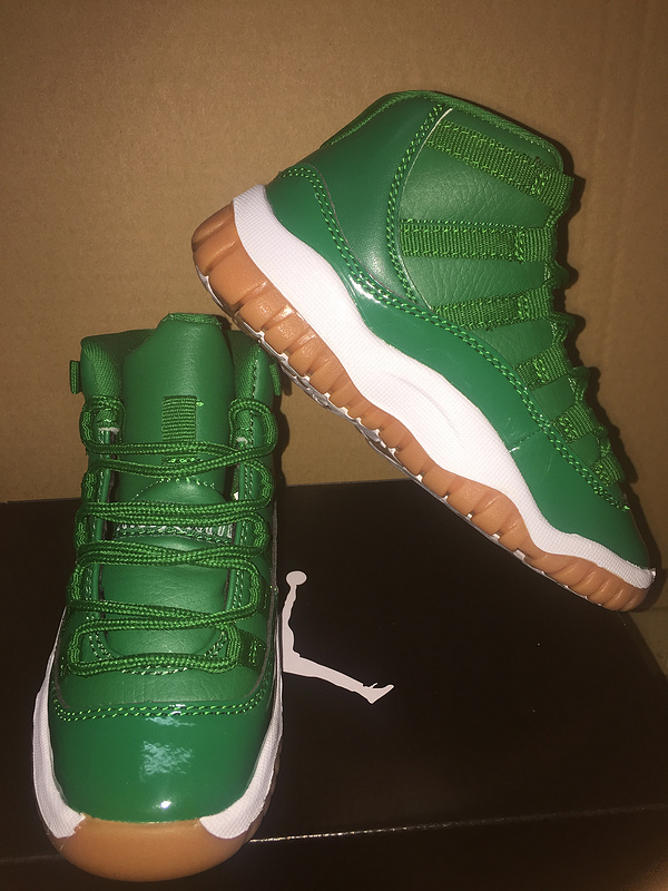 New Kids Air Jordan 11 All Green Shoes - Click Image to Close