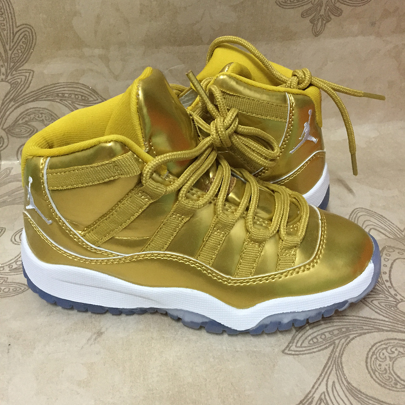 New Kids Air Jordan 11 Gold White Shoes