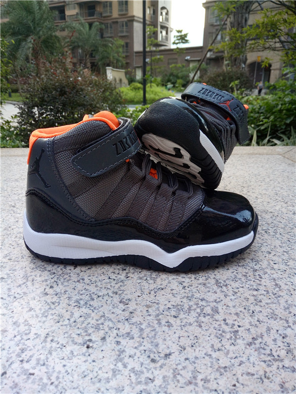 New Kids Air Jordan 11 Magic Black Orange White Shoes - Click Image to Close
