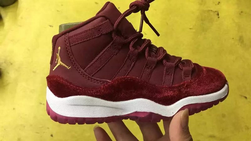 New Kids Air Jordan 11 Velvet Wine Red Gold Shoes - Click Image to Close