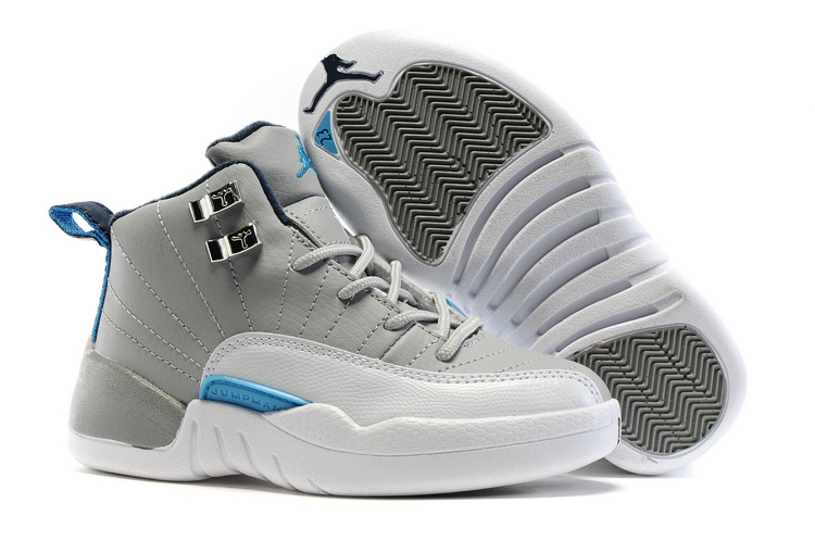 New Kids Air Jordan 12 Grey White Blue Shoes