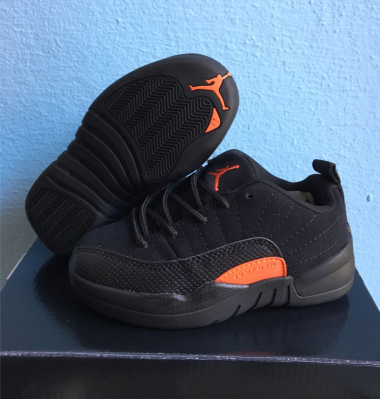 New Kids Air Jordan 12 Low Black Orange Shoes