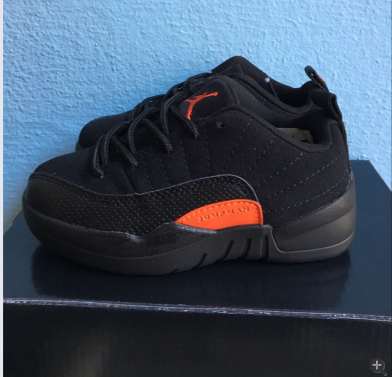 New Kids Air Jordan 12 Low Black Orange Shoes - Click Image to Close