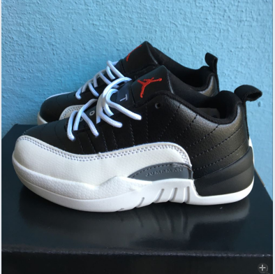 New Kids Air Jordan 12 Low Black White Red Shoes