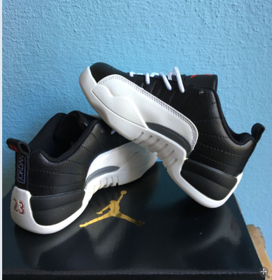 New Kids Air Jordan 12 Low Black White Red Shoes