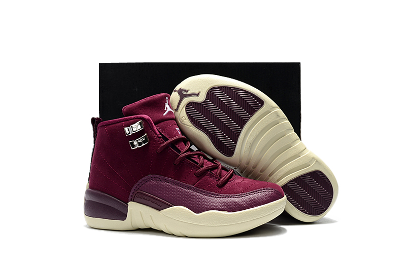 New Kids Air Jordan 12 Wine Red Shoes