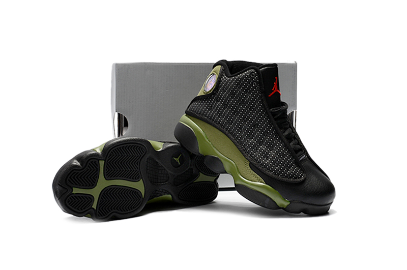 New Kids Air Jordan 13 Black Green Shoes