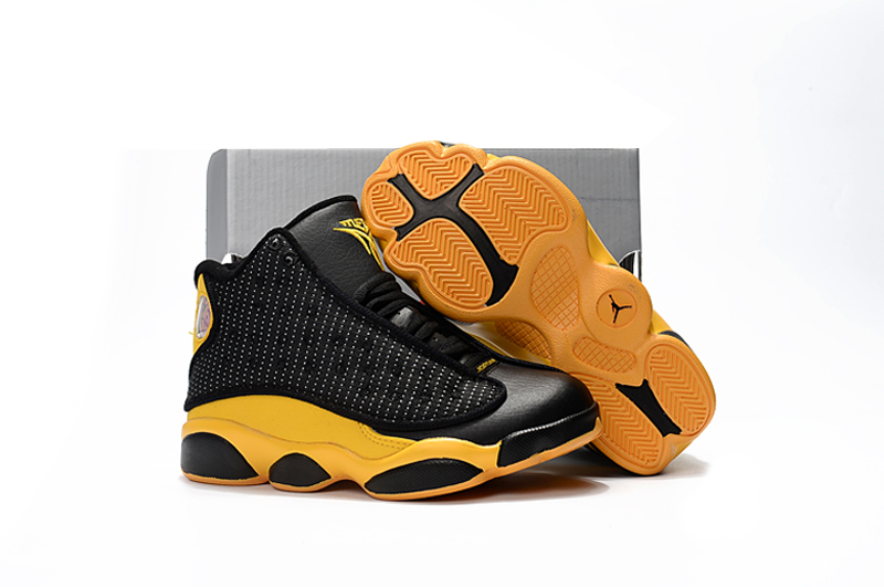 New Kids Air Jordan 13 Black Yellow Shoes