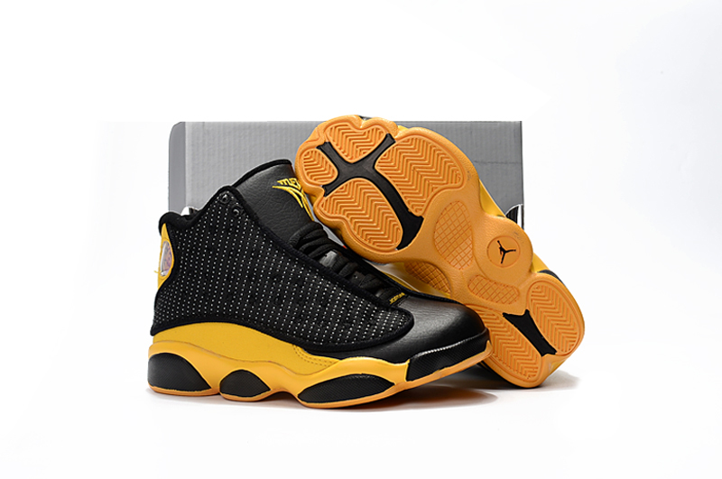 New Kids Air Jordan 13 Black Yellow Shoes - Click Image to Close