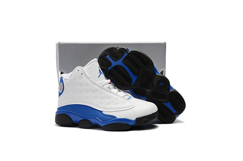 New Kids Air Jordan 13 White Blue Black Shoes - Click Image to Close