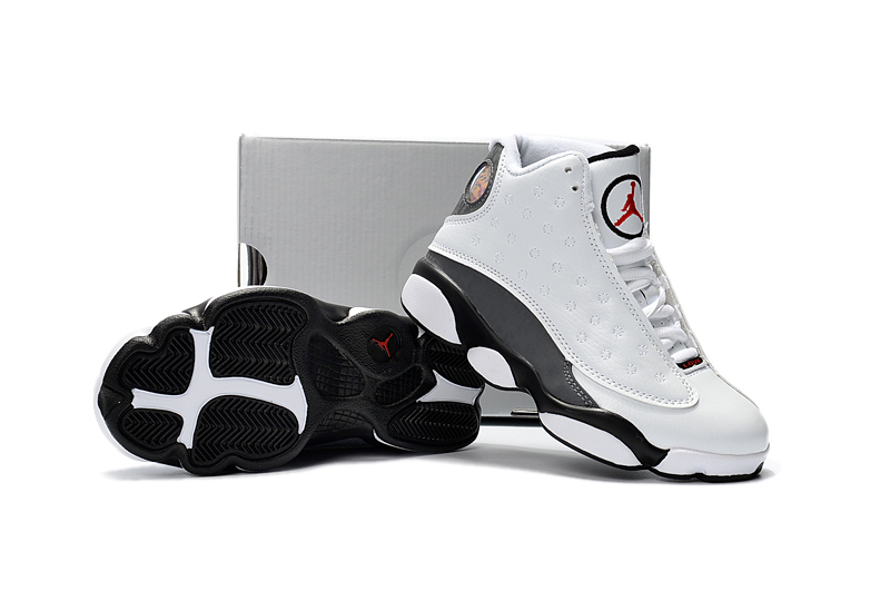 New Kids Air Jordan 13 White Grey Black Shoes