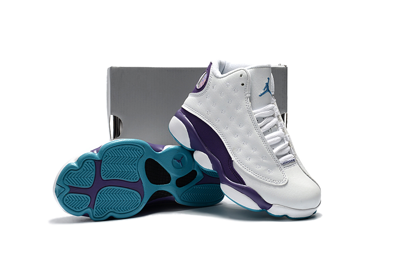 New Kids Air Jordan 13 White Purple Shoes