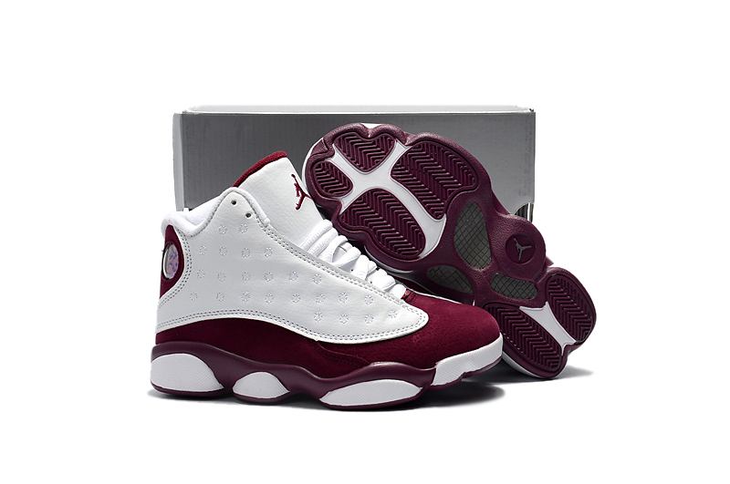 New Kids Air Jordan 13 White Wine Red Shoes - Click Image to Close