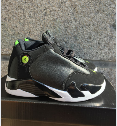 New Kids Air Jordan 14 Retro Black Green Shoes